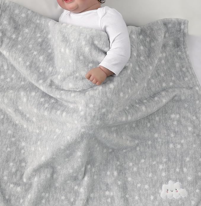 CREVENT 2Pcs 30''X40'' Cute Cozy Fluffy Warm Baby Blankets for Infants Toddlers' Bedding Crib Cot Stroller - Grey Cloud + Minky Unicorn