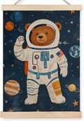 URLLUAE Astronaut Bear Space Wall Art Posters for Kids Room, Cute Outer Space Planet Poster Hanger Frame for Boys Bedroom Classroom Nursery Playroom Wall Decor, 16x24 Inch