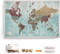 Canvas World Map with Cork Pin Board - English Lettering - Decorative Wall Decoration for All Rooms - Canvas Pictures with World Map Motif (70x50 cm, Pattern 11)