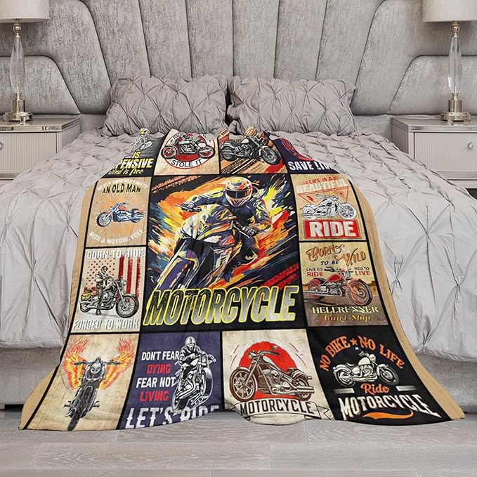 Motorcycle Blanket Ride Gifts for Girls Motorcycle Rider Boys Woman Kids Motorcycles Lover Sport Throw Blankets Soft Blanket Warm Fleece Flannel Plush Blankets for Bed Sofa Couch 50"x60"