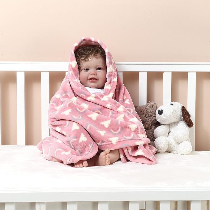 CREVENT 30''X40'' Cozy Fluffy Warm Fleece Baby Crib Blanket for Unisex Infant Toddler Crib Cot Stroller (Coral Red Rainbow)