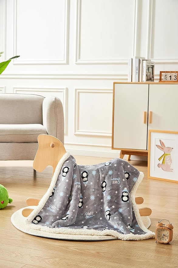 Flannel Baby Blanket Reversible Super Soft Blankets for Boys Girls Infant Newborn Sherpa Receiving Blankets for Crib Stroller Grey 30" x 40"