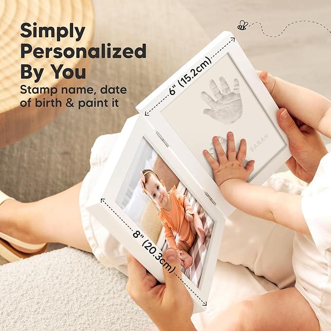 KeaBabies Personalized Baby Hand and Footprint Kit, Quick Dry Clay - Newborn Keepsake Feet and Handprint Kit, Nursery Picture Frame, New Mom Gifts for Baby Showers & Registry (Alpine White)