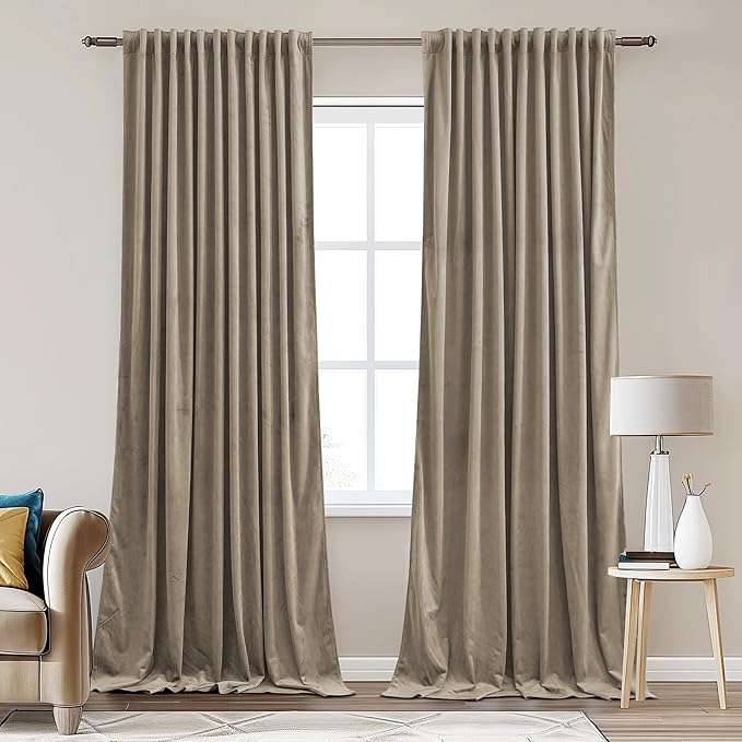 StangH 90 inches Long Camel Beige Velvet Curtains Soft Back Tab Privacy Room Dividers for Office, Solid Room Darkening Door Curtains for Bedroom Rustic Home Decor, W62 x L90, 2 Panels