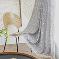 Deeprove Gray Boho Plaid Curtains 72 inch for Home Office Kitchen Nursery, Semi Blackout Casual Farmhouse Tassels Window Treatment Bohemian Embroidery Drape Rod Pocket 1 Panel 52 W x72 L, Grey