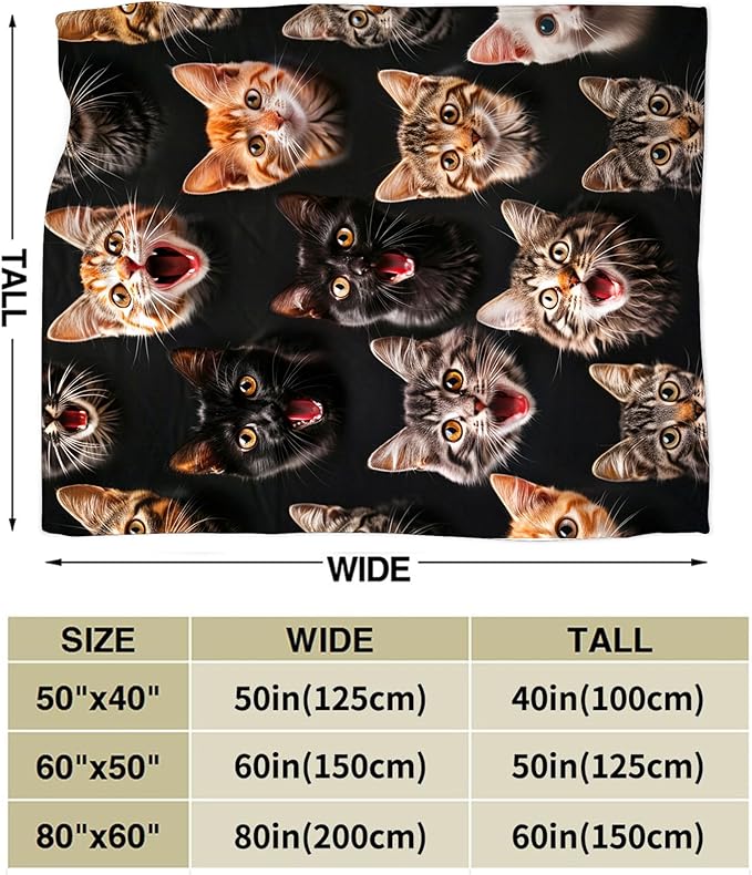 Flannel Cat Throw Blanket, 80"x60", White, Modern Style, Warm, Moisture-Wicking, Perfect for Napping, Reading, Camping, Travel