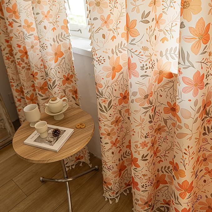 ENJOYBRIDAL Floral 84 Inch Curtains for Bedroom Living Room Drapes 2 Panel Sets Semi Sheer Farmhouse Patterned Window Curtain Panels Floor Length Cute Boho Rod Pocket Cottagecore Window Treatments