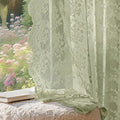 Anmao Vintage Lace Curtains 63 Inches Long 2 Panels Set, Romantic Elegant Light Filtering Semi Sheer Floral Thick Lacy Curtain Drapes for Living Room and Bedroom, Each Panel 55W x 63L, Dry Grass Green