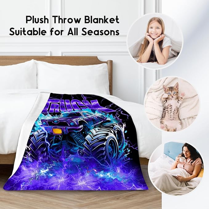 Boys Blanket Truck Blankets Gifts for Kids Toddlers, 40"x50" Lightweight Fluffy Cozy Throw for Couch Sofa