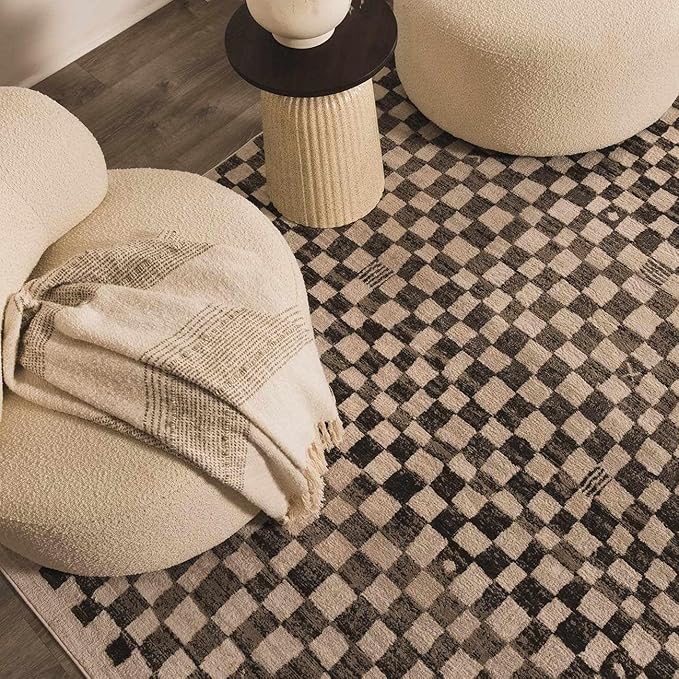 Hauteloom Benjy Living Room, Bedroom Area Rug - Contemporary - Cream, Charcoal - 4' x 6'