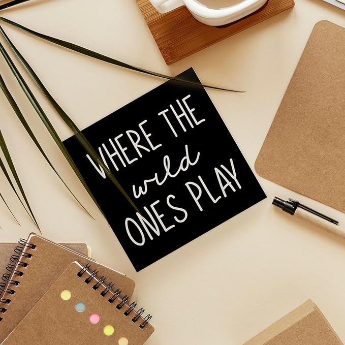 Where The Wild Ones Play Black Wood Box Sign Desk Decor 5X5, Nursery Kids Room Wooden Block Sign Decorations for Playroom Toddler Boys Girls Room Wall Tabletop Shelf Decor