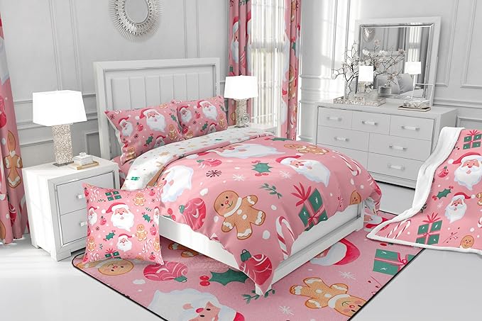 Feelyou Merry Christmas Bedding Set Gingerbread Man Duvet Cover for Kids Boys Girls Cookies Candy Comforter Cover Christmas Tree Bedspread Cover Bedroom Collection 2Pcs Toddler Size,No Comforter