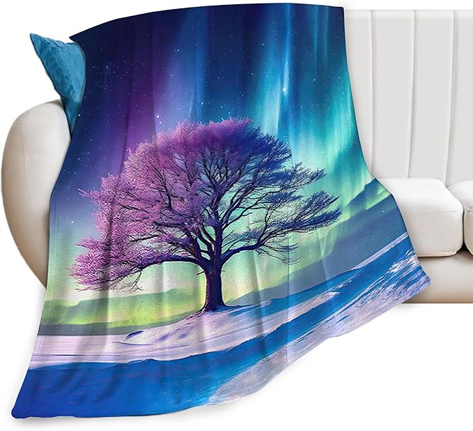 Tree of Life Blanket Arctic Tree Gifts for Girls Boys Woman Kids Aurora Borealis Lover Throw Blankets Soft Blanket Warm Fleece Flannel Plush Blankets for Bed Sofa Couch 50"x60"