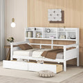 Harper & Bright Designs Twin Daybed with Storage, Wooden Twin Size Bed Frame with Bookcase Headboard and 2 Drawers, Twin Sofa Bed with Shelves for Living Room Bedroom, No Box Spring Need, White
