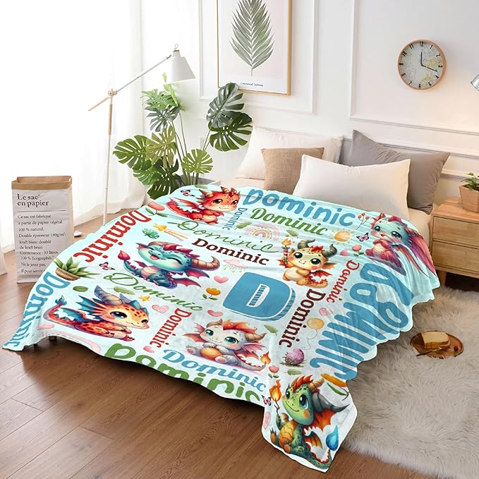 Personalized Custom Dragon Preschool Blanket Gifts for Baby Toddler Kids Boys Girls - Customized Dragon Super Soft Lightweight Flannel Sheets Decor for Crib Nap Couch - 40"x50" for Kids/Children