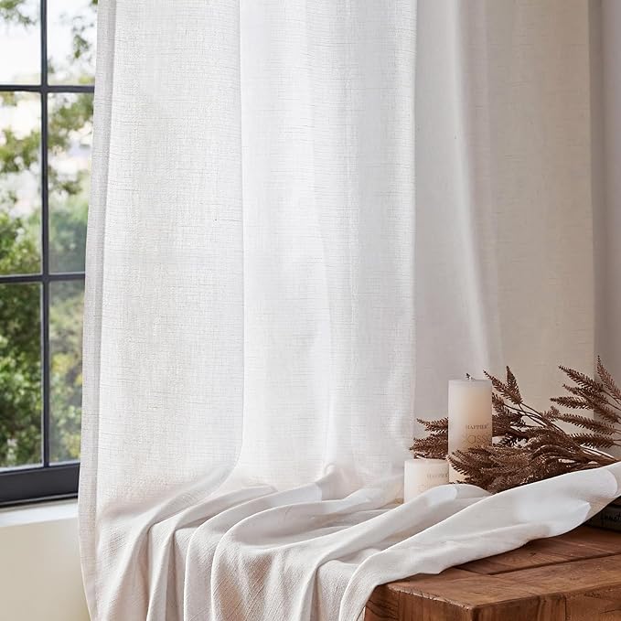 jinchan Off White Linen Blend Curtains 108 inch Extra Long 2 Panels for Living Room, Cottage Core Style 38 inch Wide Farmhouse Drapes with Rod Pocket Back Tab(38W x 108L, Off White)