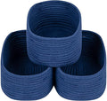 CubesLand Small Storage Baskets for Shelves, Navy Blue Closet Organization Storage Bins Empty Gift Basket 3 Packs Baby Nursery Woven Baskets for Organizing, Rectangular Clothes Closet Shelves Baskets