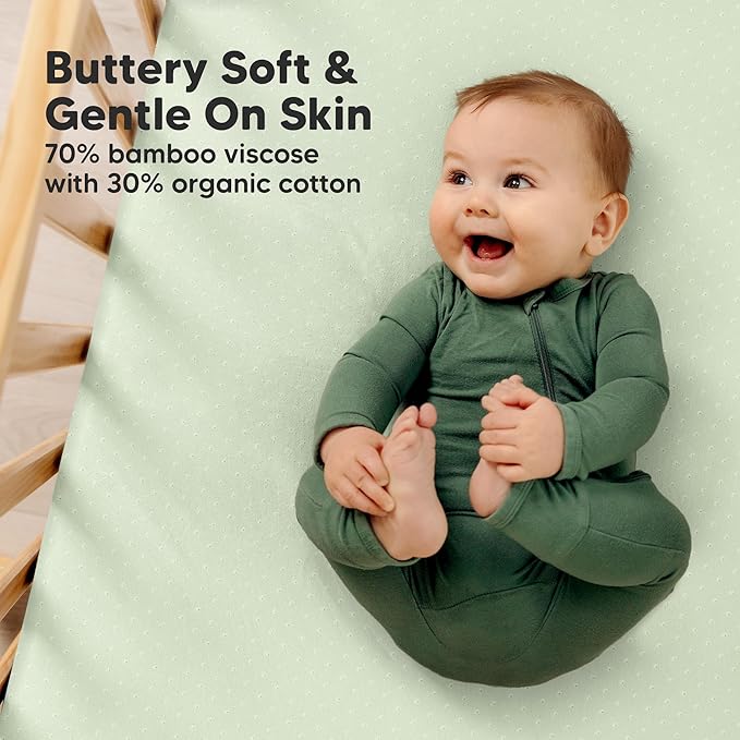 KeaBabies 2-Pack Fitted Crib Sheets for Boys, Girls, Baby - Soft Bamboo Viscose Cotton, 52x28 Standard Crib Mattress Sheets, Toddler Bed Mattress Cover, Gender Neutral, Breathable, Durable (Sage)