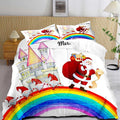 LUVIVIHOME 2PCS Merry Christmas Comforter Set Twin Size, Funny Santa Claus Bedding, Gnome Castle Rainbow Christmas Bedroom Decor for Kids Girls Boys Teens, White Quilt, Xmas Gifts, 1 Pillow Sham