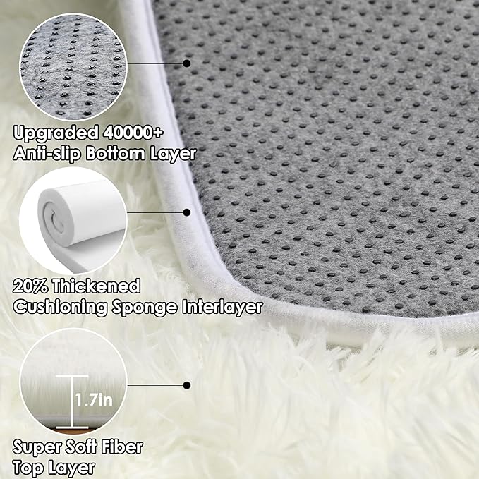 ONASAR Cream White Rugs for Living Room Bedroom, 5x8 Washable Fluffy Bedside Area Rug, Soft Plush Shaggy Indoor Floor Carpet for Nursery Kids Girls Boys Teen Dorm Home Office Decor Aesthetic