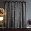 Kinryb Kids Blackout Curtains for Bedroom/Living Room/Classroom, Sheer Overlay 95 Inches 2 Panel Set, Double Layer Curtains with Star Cutout for Kids Room(W 52 x L 95 Inches,Grey 2 Pcs)