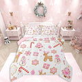 Feelyou Pink Christmas Comforter Set King Size Snowman Deer Bedding Set for Kids Boys Girls Snowflake Duvet Quilt Bedroom Decor Microfiber 3 Pcs with 2 Pillow Cases