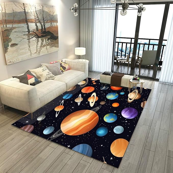 Space Rug for Boys Room Rugs Cartoon Planet Carpet Galaxy Stars Printed Throw Rugs for Kids Teens Doormat Bedroom Living Room,31 in X 47 in