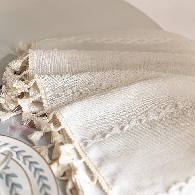 Deeprove White Boho Curtains 90 inches Length for Living Room Bedroom Nursery, Vintage Bohemian 90 inches Long Embroidery Farmhouse Light Filter Country Tassel Window Treatments, W52 x L90, 1 Panel