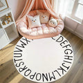 Round Alphabet Rug,4ft ABC Rugs for Kids Playroom,Boho Classroom Rug for Living Room, Bedroom, Machine Washable Soft Non Slip Non Shedding-White