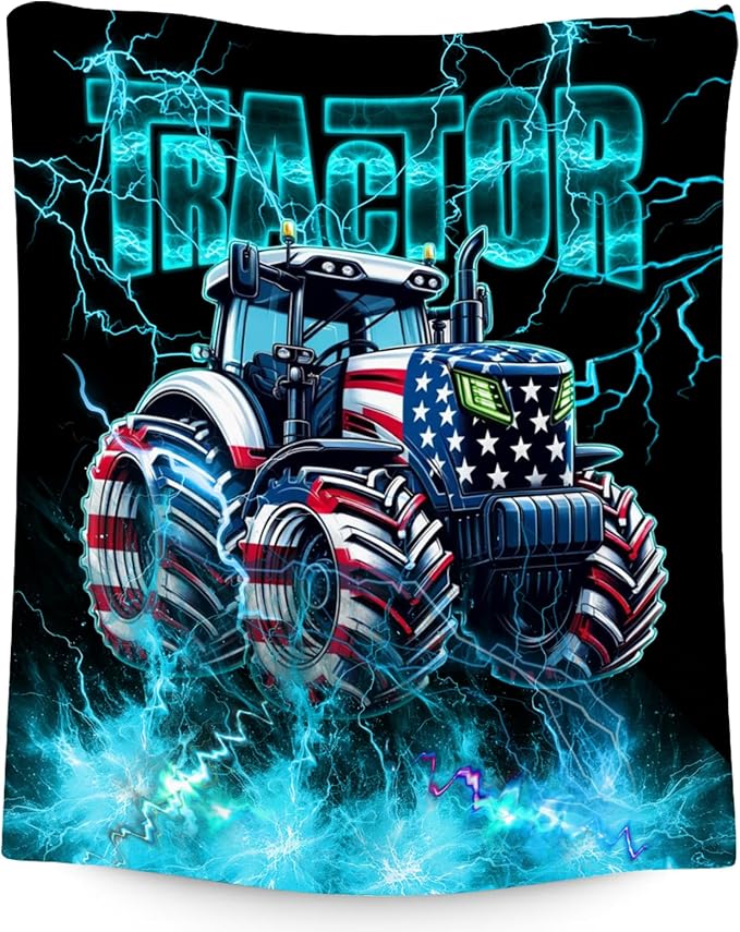 Kids Blanket Tractor Blankets Gifts for Toddler Boys, 50"x60" Fleece Soft Cozy Car Theme Throw for Couch Bed