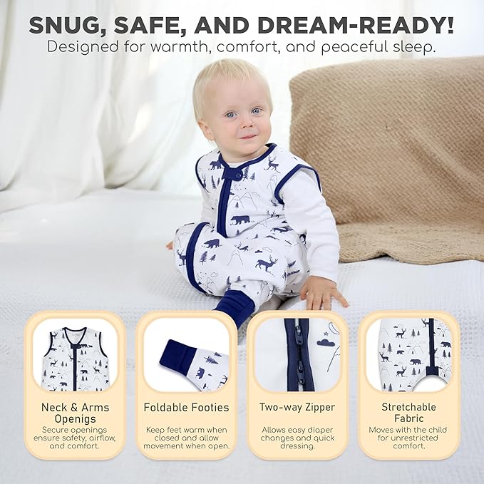 Mama Cheetah Toddler Sleep Sack with Feet, 0.5 TOG Organic Cotton Baby Sleeping Bag with Legs, Baby Wearable Blankets for Walkers w/ 2-Way Zipper, Baby Sleep Sack for Girls & Boys, Early Walker 3-4 T