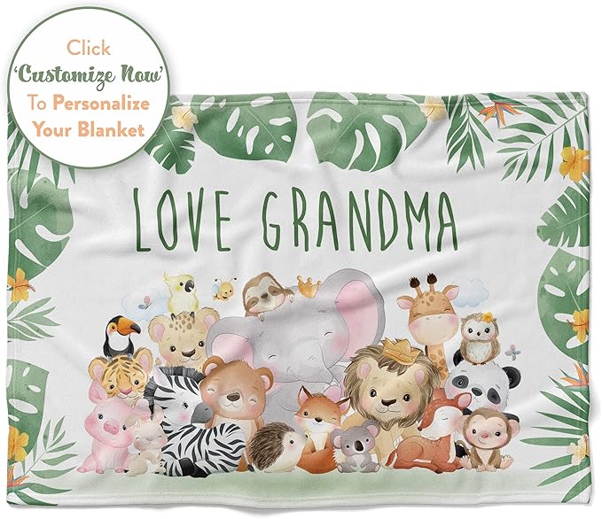 Personalized Baby Blankets with Name | Custom Animal Newborn Blanket for Baby Girl and Baby Boy | Unisex Warm Soft Fleece Swaddle Blanket Minky | (Group Animals, Fleece 30"x40")