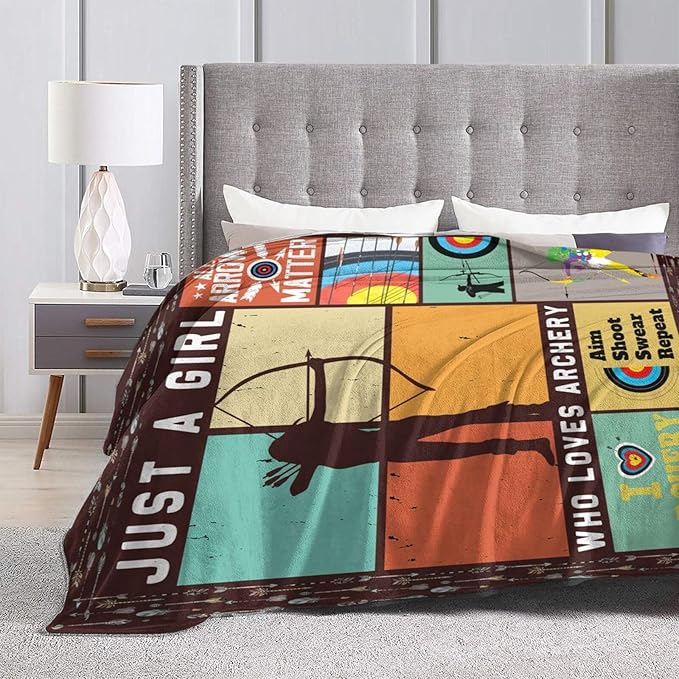 Archery Blanket Just a Girl Loves Archery Throw Blankets for Kids Teens Adults Warm Soft Lightweight Plush Sports Archery Target Print Fleece Flannel Throws Bedding Gifts for Girls 80"x60"