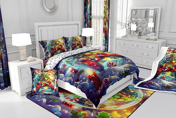 Video Games Kids Bedding Set Full Size,Christmas Tree Snowflake Comforter Set for Boys Girls Room Decor,Merry Christmas Gamer Duvet Insert 3Pcs,Xmas Red Gamepad Microfiber Quilt Set,2 Pillowcases