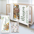 Custom Name Crib Bedding Set 3-Piece – Animal Stump Design Baby Bedding Set with Personalized Soft Blanket, Fitted Sheet, Changing Pad Cover – Ideal Newborn Gift for Boys and Girls