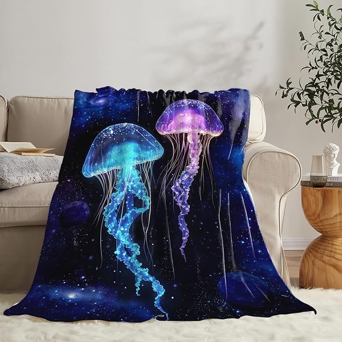 Tijuboni Jellyfish Throw Blanket Jellyfish Gifts for Girls Boys Women Men Kids Adults Soft Flannel Fleece Blanket for Couch Sofa Bed Home Decor 40"x50"