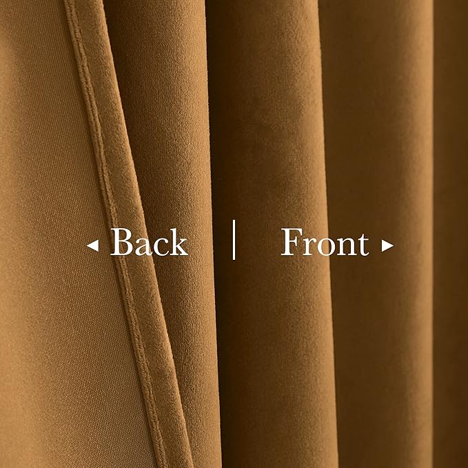 StangH Velvet Curtains 144 inches Long Luxury Gold Brown Blackout Thermal Insulated Tall Window Drapes Privacy Heavy Home Decor for Living Room/Hall, W52 x L144, 2 Panels