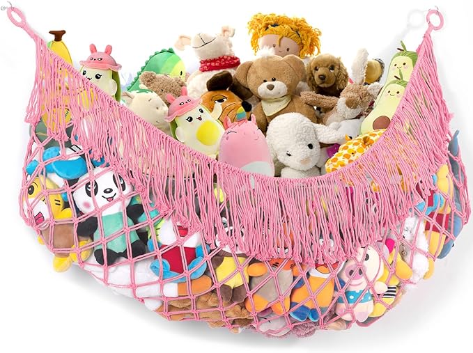 Stuffed Animal Hammock - Extra Large 63'' Long, Stuffed Animal Storage, stuffed animal Holder net, Toy Hammock Large, Toy Storage Hanging Organizer - Pink