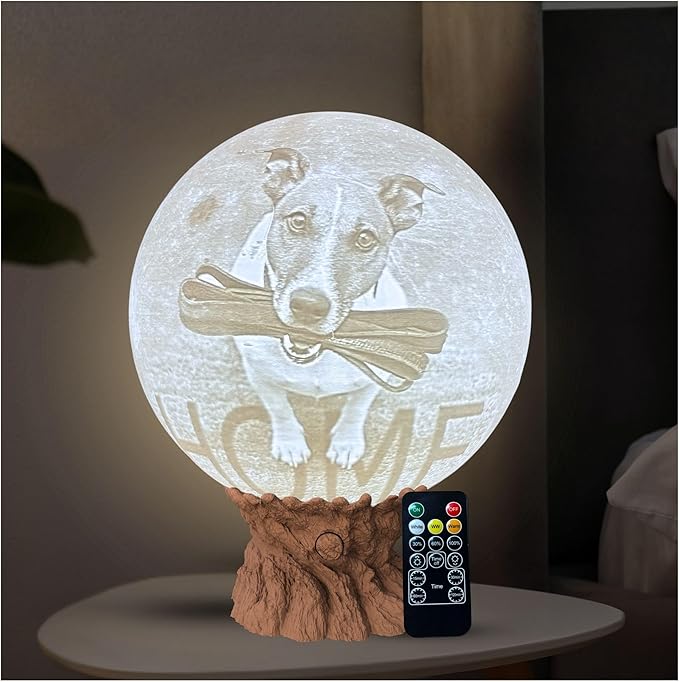 Personalized Pet Moon Lamp with Custom Photo & Text - Custom Pet Memorial Gift - Sympathy Gifts for Loss of Beloved Dog - Cat Night Light - Dog Loss Gift - Cat Memorial Lamp