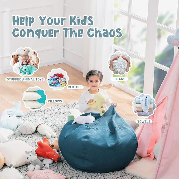 Nobildonna Bean Bag Chair Cover (No Filler) for Kids and Adults,Beanbag Stuffed Animal Storage Without Filling Plush Toys Holder and Organizer Soft Premium Corduroy 200L