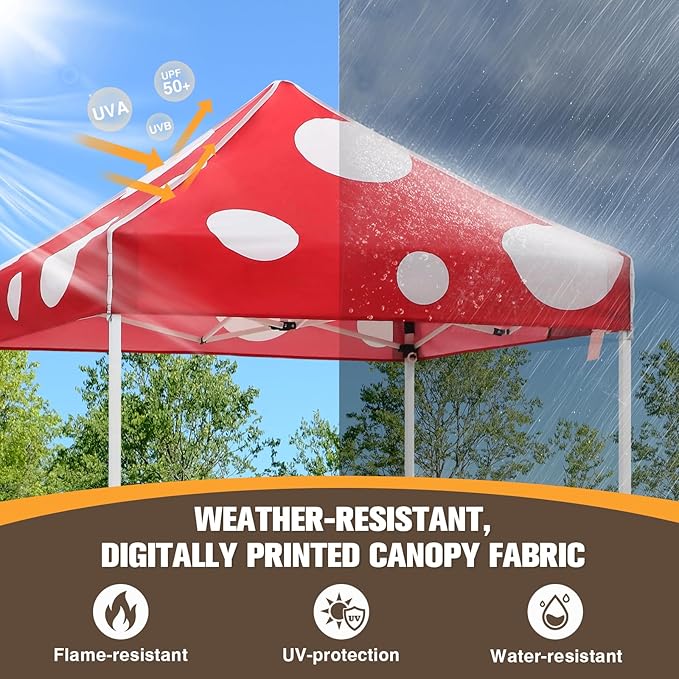 EAGLE PEAK 5x5 Pop Up Canopy Tent Instant Outdoor Canopy Easy Set-up Straight Leg Folding Shelter, Red Mushroom