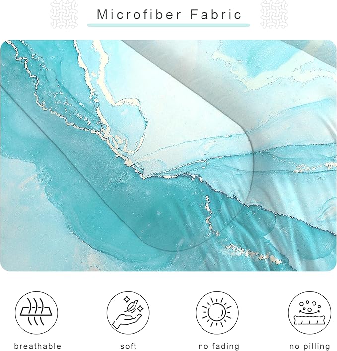 Blue Twin Comforter Set: Twin Size Light Blue Marble Bedding Sets for Teens Girls Kids Abstract Glitter Marbling Quilt Duvet Bed Set 1 Comforter & 1 Pillow Case