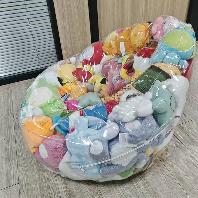 Clear Stuffed Animal Storage Bean Bag Chair Cover - Extra Large Stuffed Animal Storage Chair Waterproof & Easy-Clean Toy Organizer with Plastic Window (Cover Only, No Filler) (1Pcs)