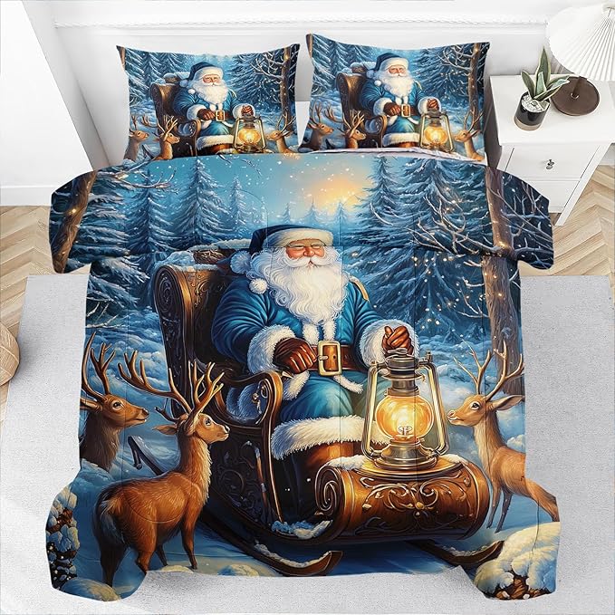 Raphus cucullatus Christmas Bedding Full,Christmas Comforter Set,Santa Claus Decor Holiday Bedding Winter Quilt,Santa Claus Comforter Set,Snowflake Navidad Quilt Set,Cute Reindeer Quilt