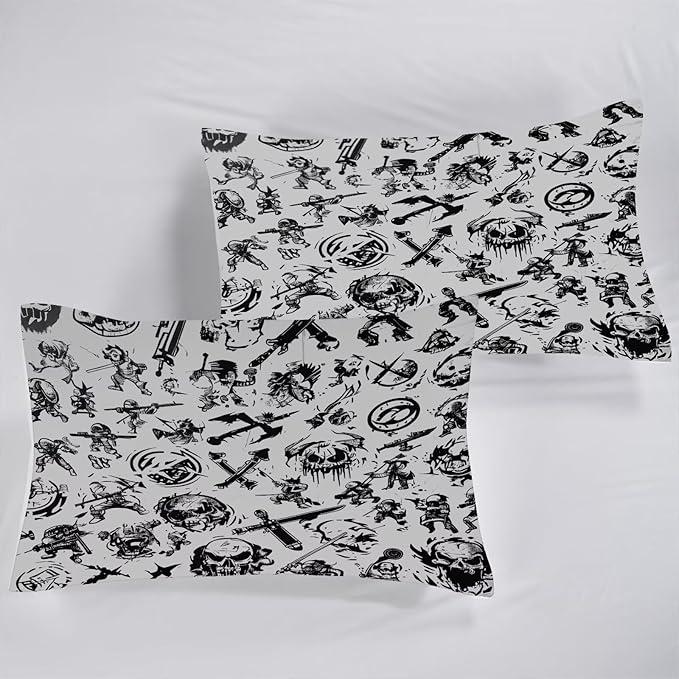 Grey Gaming Comforter Set Full: Pirates Skull Bedding Set for Boys Kids Men Teen Bed Bedroom Dorm Nautical Samurai Ninjas Quilt 1 Comforter + 2 Pillow Cases
