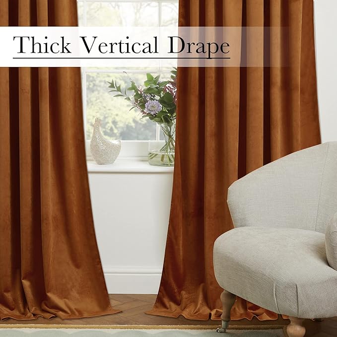 StangH Burnt Orange Living Room Curtains 105 inches Long Fall Curtains Thermal Insulated Window Drapes for Bedroom Heavy Thick Privacy Panels Holiday Decor, W52 x L105, 2 Panels