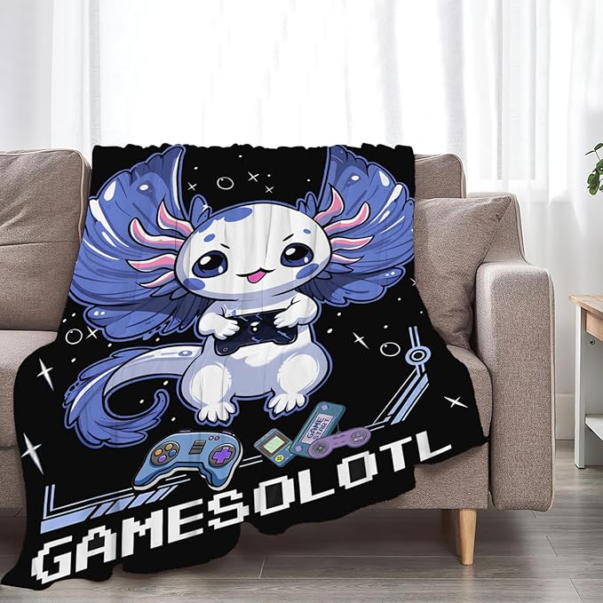 Tijuboni Axolotl Gaming Throw Blanket Game Gifts for Girls Boys Women Men Kids Adults Soft Flannel Fleece Blanket for Couch Sofa Bed Home Decor 60"x80"