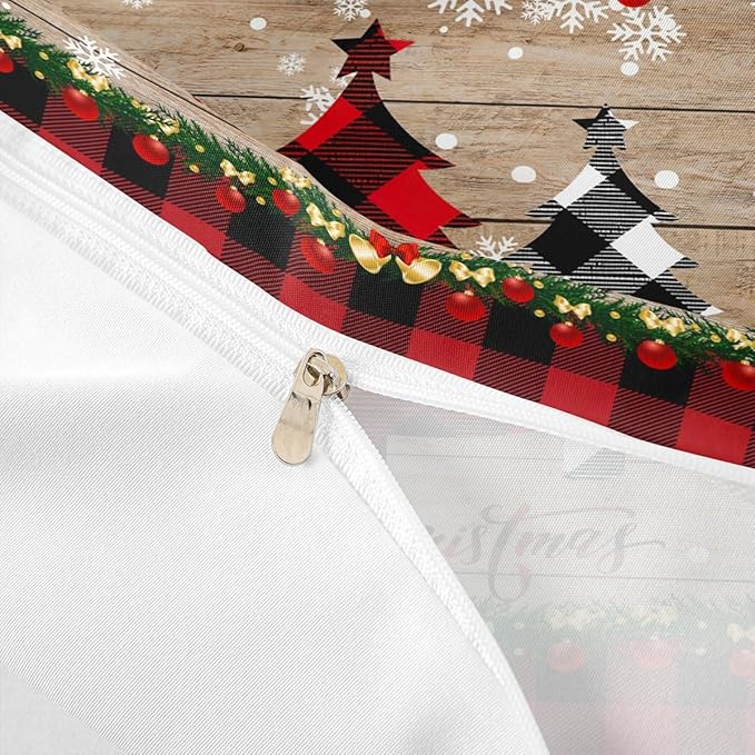 Manfei Plaid Tree Duvet Cover Set King Size, Wooden Stripe Print Bedding Set 3pcs for Kids Boys Girls Bedroom Decor, Christmas Theme New Year Comforter Cover with 2 Pillowcases,No Comforter