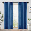 FMFUNCTEX Linen Semi Sheer Curtains 84 Inches Long for Bedroom, Navy Blue Pinch Pleated Curtains for Living Room, Light Filtering Farmhouse Window Drapes Rod Pocket Back Tab 2 Panels Set