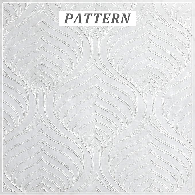 VISIONTEX White Sheer Curtains 63 Inch Length 2 Panels Set Moroccan Embroidery Texture Geometric Rod Pocket Ivory White Voile Tulle Semi Window Treatment Pair for Bedroom Living Room 54 x 63 Inches